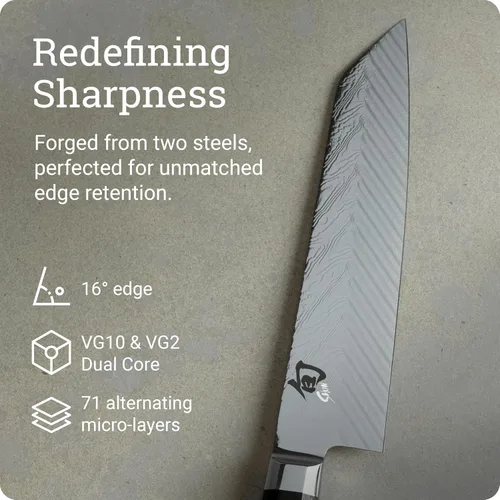 Vista 3 de Shun Cuchillo Kiritsuke de doble núcleo de 8 pulgadas, cuchillo de chef maestro, ideal para la preparación integral de alimentos, auténtico cuchillo