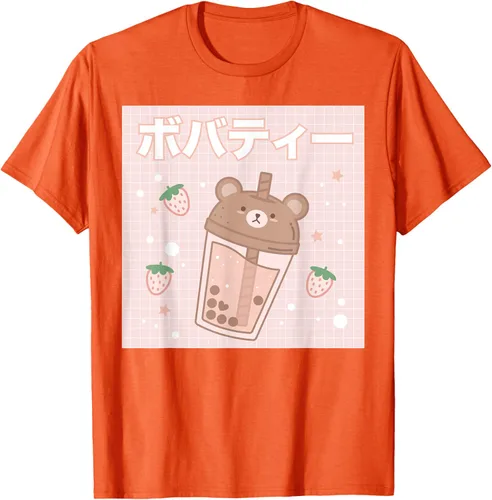 Vista 59 de Camiseta estética Kawaii con diseño de oso lindo y té con leche burbuja, talla S Blanco