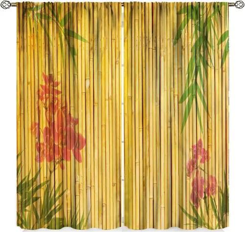 Vista 7 de Cortinas con estampado de bambú, asiático, japonés, naturaleza, bambú, elegante, bronceado, hogar, decoración para sala de estar, dormitorio