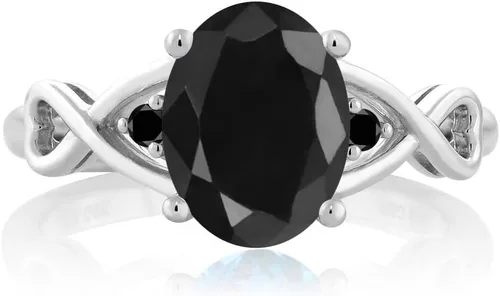 Vista 2 de Gem Stone King Anillo de plata de ley 925, zafiro negro y diamante negro para mujer (2.60 quilates), disponible en talla 5, 6, 7, 8, 9), Metal Metal