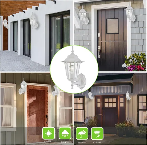 Vista 6 de WISBEAM Farol de pared para exteriores, aplique de pared como accesorio de iluminación de porche, base E26 de 60 W máximo, carcasa de metal más