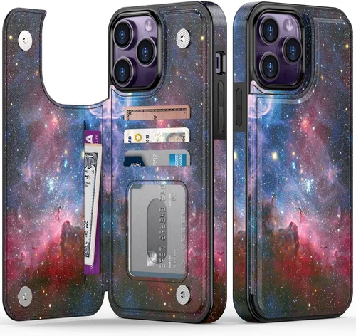 Vista 171 de LETO para iPhone 15 Pro Funda tipo cartera - Tapa tipo folio con patada - Diseños de moda - Tarjetero - Funda protectora para mujeres y niñas - 6.1