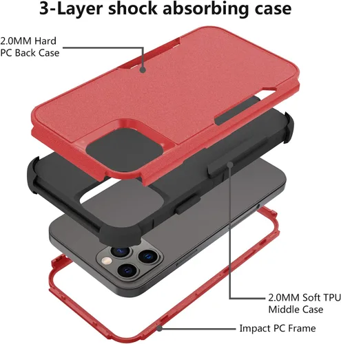 Vista 3 de TJS Funda compatible con iPhone 13 Pro Max, con protector de pantalla de vidrio templado, resistente, resistente, a prueba de golpes, protección