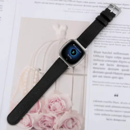 Vista 6 de Compatible con Fitbit Versa 4/3/Sense 2/Sense Bandas de cuero, para mujeres y hombres, correa de repuesto ajustable para Fitbit Versa 4/3/Sense
