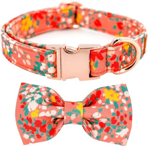 Vista 16 de Tunkoo Pink Daisy - Collar para perro con corbata de lazo de flores, collar ajustable de algodón de alta calidad, hebilla de metal duradera