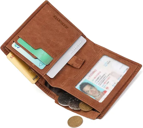Vista 3 de JEEBURYEE Cartera de piel para hombre con bloqueo RFID y bolsillo frontal delgado para hombre
