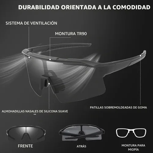 Vista 5 de Polarized Sports Sunglasses for Men Women UV400 Protection Todo negro