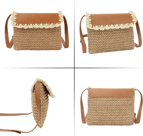 Vista 5 de Women Small Straw Woven Cross-body Shoulder Bag Bohemian Handbag Purse