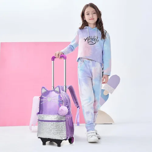 Vista 3 de Meetbelify Mochila con ruedas para niñas con ruedas para niñas para escuela primaria