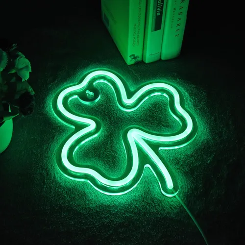 Vista 3 de Roouneon Letreros de neón de trébol del día de San Patricio, trébol, cerveza, bar, dormitorio, luz de neón, luces LED de neón para hombre, cueva