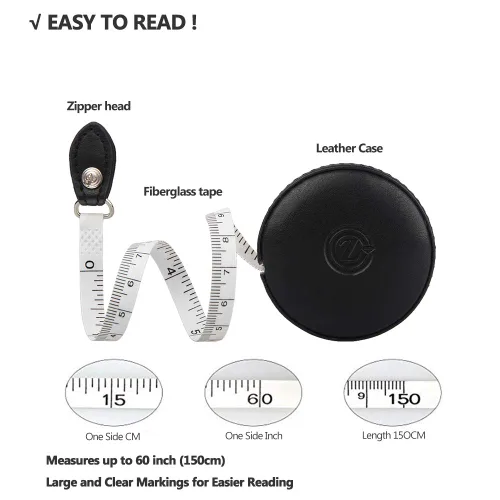 Vista 2 de Cinta métrica para costura, tela médica para el cuerpo, sastre, manualidades, dieta, cinta métrica de 60 pulgadas/1.5M de doble cara retráctil con 1