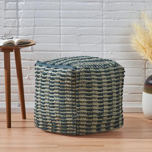 Vista 2 de Christopher Knight Home Carolina Boho - Puf cubo de tela, azul y verde azulado, natural