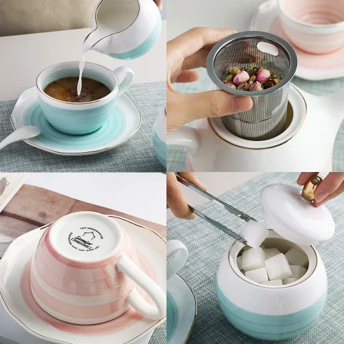 Vista 6 de SWEEJAR Juego de té de porcelana y cucharas de café expreso de acero inoxidable 18/10