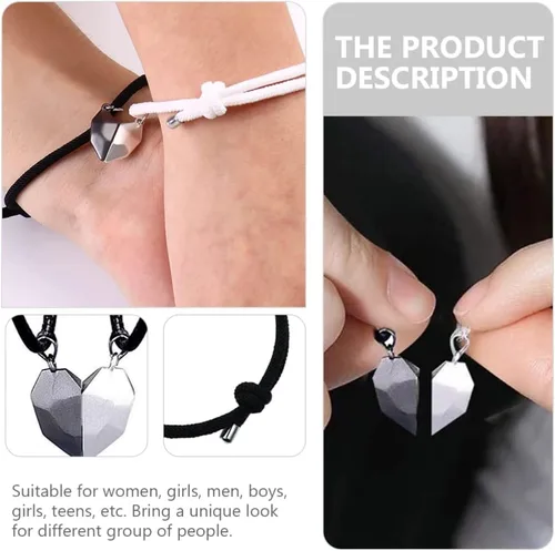 Vista 2 de 1 juego de collar de corazón para parejas, parejas, pulsera magnética BFF, collar con imán a juego, collar de rompecabezas de corazón, pulsera