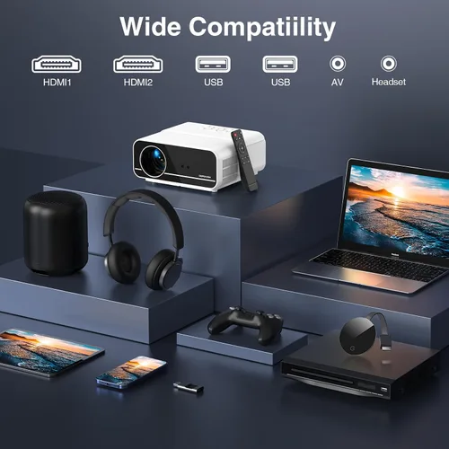 Vista 7 de [Enfoque Automático/Soporte 4K] Proyector con WiFi y Bluetooth, 700ANSI Nativo 1080P Proyector de Películas para Exteriores con Enfoque