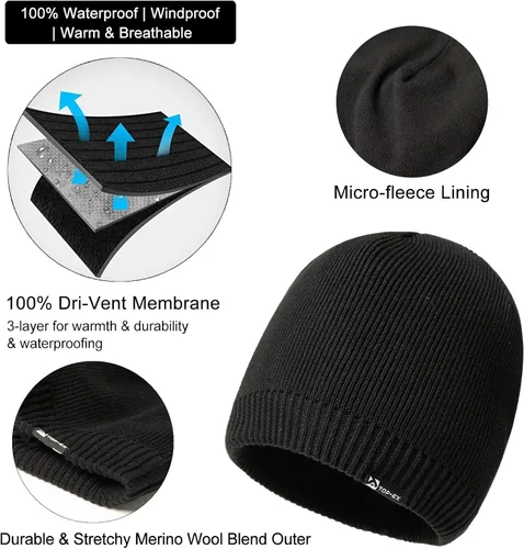 Vista 3 de TOP-EX LXLXXL - Gorro de lana merino impermeable con forro polar para todo tipo de clima invierno cálido