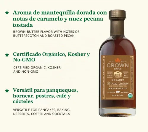 Vista 6 de Crown Maple Jarabe de Arce Orgánico con Sabor a Mantequilla Marrón, Sin Gluten, Sin Conservantes, Sin OMG, para Panqueques, Gofres y Tostadas