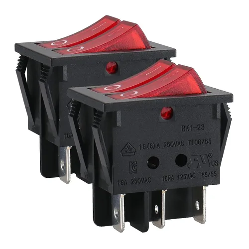 Vista 13 de Baomain - 1 paquete de interruptor basculante doble con luz roja, ON/Off DPDT de 6 pines, 16 A/250 V CA, 16 A/125 V CA, listado UR VDE