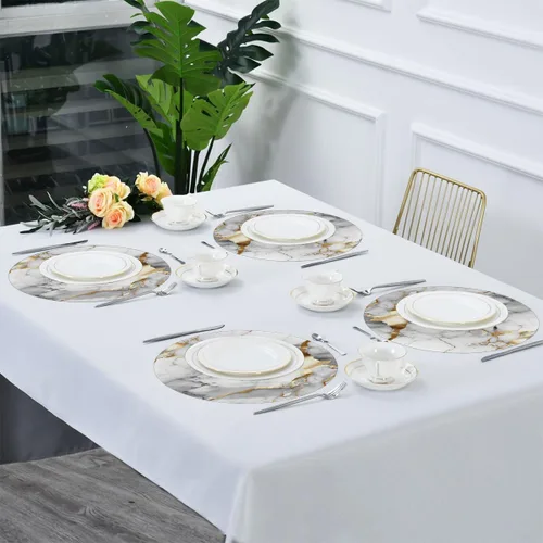 Vista 5 de Round Placemats Set of 1, White Golden Marble Pattern Heat Resistant Washable Place Mats Table Mat for Kitchen Dining Party