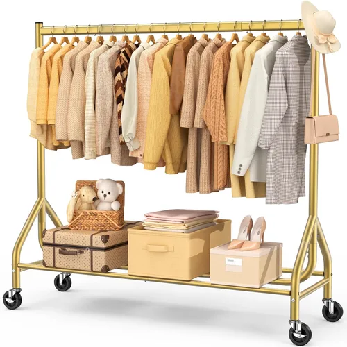 Vista 13 de EAGMAK - Perchero resistente para ropa con capacidad de carga de 420 LBS, perchero enrollable para ropa con ruedas bloqueables, perchero de metal