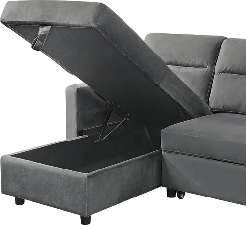 Vista 7 de Lilola Home Ivy - Sofá cama modular reversible de terciopelo de 82 pulgadas con diván de almacenamiento, sofá extraíble en forma de L que ahorra