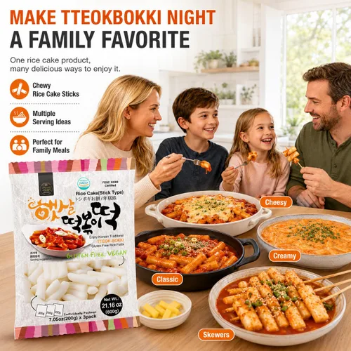 Vista 6 de Unha's Asian Snack Box - Pastel de arroz coreano - 1 paquete (3 paquetes individuales) vegano sin OMG sin gluten Tteok Pasta21.16 oz