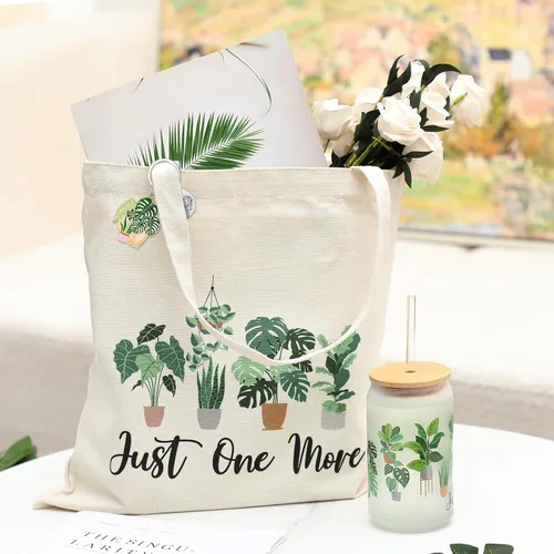 Vista 5 de Nefelibata Regalos para amantes de las plantas para mujeres, bolsa de mano Plant Lady de 16 onzas, taza de café helado Just One More con tapa