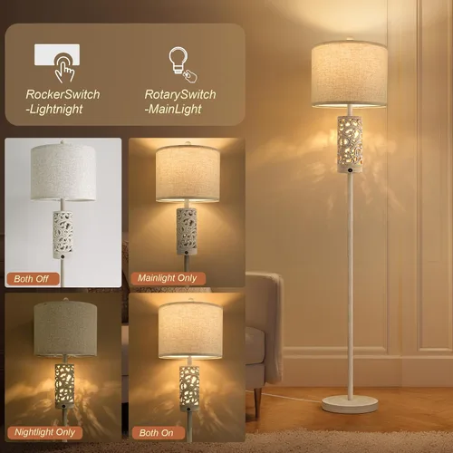 Vista 4 de OYEARS Lámpara de pie de 65 pulgadas con luz nocturna, lámpara de pie estilo granja para dormitorio, lámpara de pie alta para sala de estar, lámpara