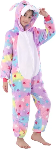 Vista 2 de WOYASIM Disfraz de franela para niños, disfraz de Halloween, Pascua, animales, cosplay para niñas y niños, una pieza