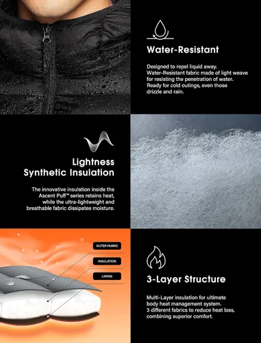 Vista 7 de TSLA - Chaqueta acolchada, ligera y plegable para hombre, ideal para invierno, impermeable