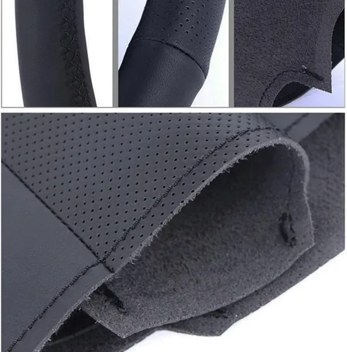 Vista 3 de ZIRIA Funda de cuero negro cosida a mano para volante de automóvil, para Nissan Qashqai X-Trail Nissan NV200 Rogue accesorios de coche