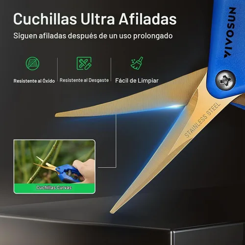 Vista 6 de Podadora manual VIVOSUN, para jardinería, con cuchillas rectas de acero inoxidable Curved Precision Stainless Steel Blades, Comfort Ergonomic