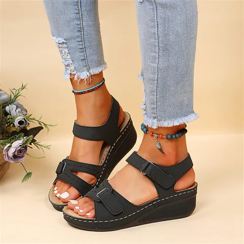 Vista 5 de Sandalias ortopédicas para mujer, con soporte para el arco, para caminar, cómodas sandalias ortopédicas de verano con correa trasera