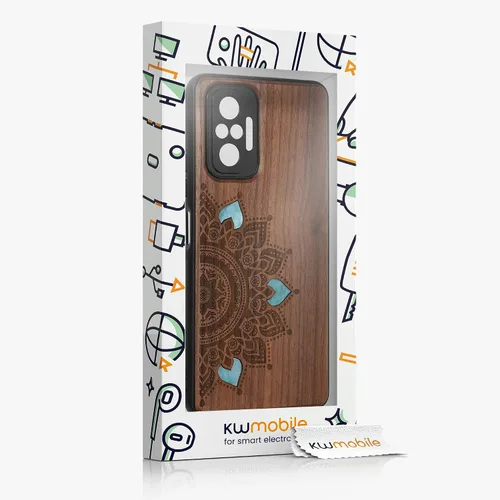 Vista 7 de kwmobile Funda de madera compatible con Xiaomi Redmi Note 10 Pro - Funda - Rising Sun Mother of Pearl Marrón oscuro