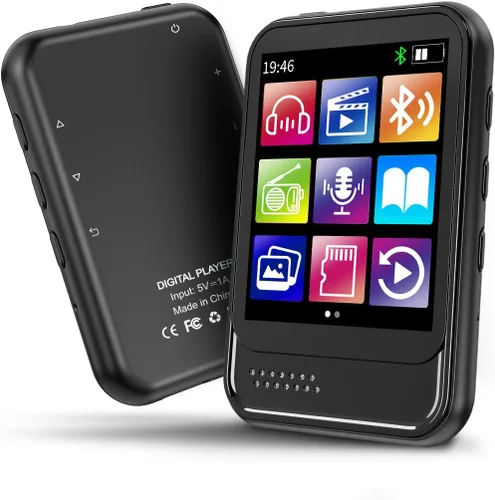Vista 8 de Reproductor de MP3 con Bluetooth 5.3, 16GB 2.4 pulgadas pantalla táctil completa reproductor de música para niños, radio FM, grabadora de voz, Negro