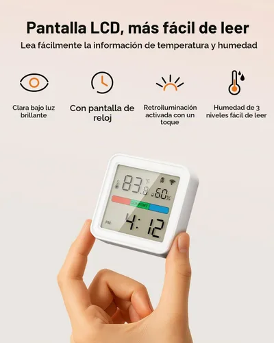 Vista 6 de Lumary Termómetro inteligente higrómetro, WiFi y Bluetooth sensor de humedad de temperatura interior con alerta de aplicación, pantalla LED