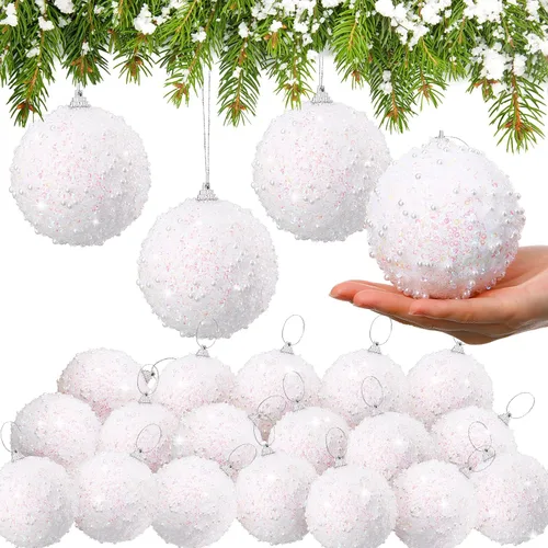 Vista 29 de Lyrow 24 piezas 3.15" Juego de adornos de bola de Navidad con purpurina, bola de espuma con lentejuelas colgante, decorativa, en masa, para árbol