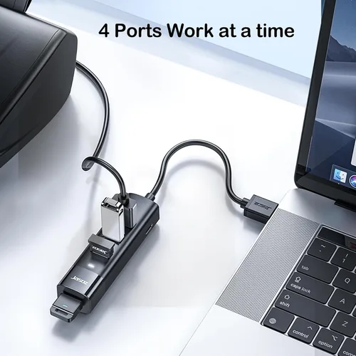 Vista 5 de 4-en-1 USB C Hub 1ft Cable USB 3.0 Puertos Laptop PC Sincronización rápida de datos de 5 Gbps, cable corto de 12 pulgadas, ultra delgado
