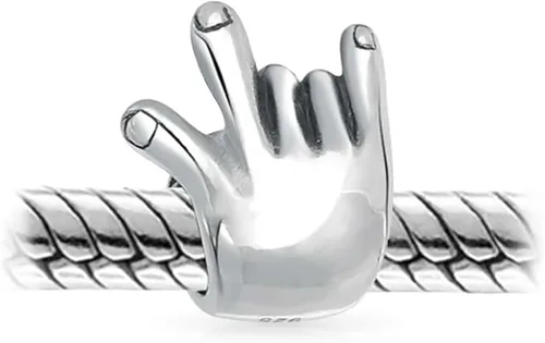 Vista 2 de Monograma personalizado con inicial del alfabeto A-Z BFF símbolo de mano I Love You Sign Charm para mujeres y adolescentes, plata de ley 925, se