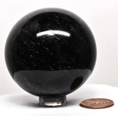 Vista 5 de Esfera de obsidiana brillante plateada de 2.1 pulgadas, bola mineral natural brillante de cristal volcánico, piedra preciosa pulida, México + soporte