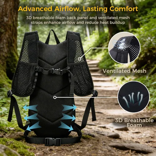 Vista 6 de Blue Quartz Hydration Backpack with 3L Water Bladder, Lightweight Hiking Backpack with Phone Pocket, Tactical Molle Water Backpack for Running Negro