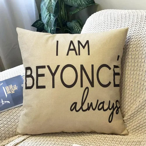 Vista 6 de Funda de cojín decorativa de lino y algodón con texto en inglés "I am Beyonce Always" (Soy Beyoncé Always) de Michael Scott, para el hogar