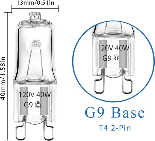 Vista 2 de GARTO Bombillas halógenas G9 de 40 W 120 V, 2 pines, sin mercurio, protección ocular sin mercurio, ángulo de haz regulable de 360°, vida útil