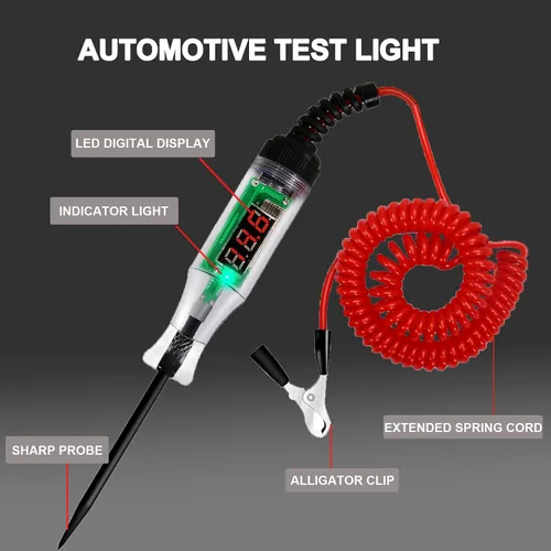 Vista 7 de Luces de prueba automotrices, probador de circuito LED digital de 5-90 V CC, probador de luz resistente con voltímetro, probador de voltaje