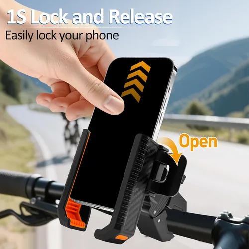 Vista 9 de Wonwood_direct Soporte para teléfono de bicicleta, soporte de teléfono para motocicleta, abrazadera de teléfono celular para manillar, soporte