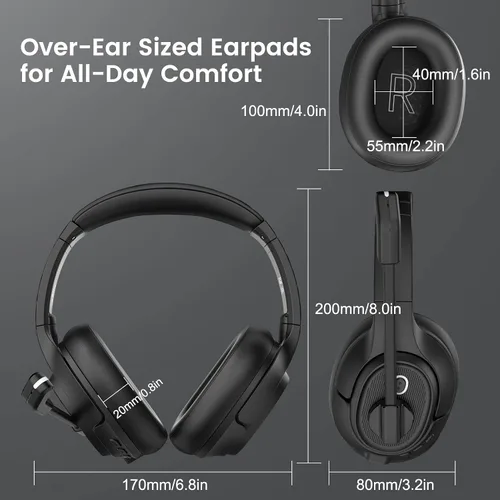 Vista 7 de EKSA Auriculares Bluetooth con micrófono y dongle USB, 30 horas de tiempo de conversación y rango de 33 pies, micrófono con cancelación de ruido
