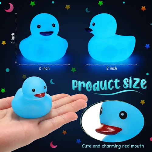 Vista 2 de Tradder 50 patos de goma que brillan en la oscuridad de 2 pulgadas que brillan en la oscuridad, flotador de goma para verano, para piscina, baño
