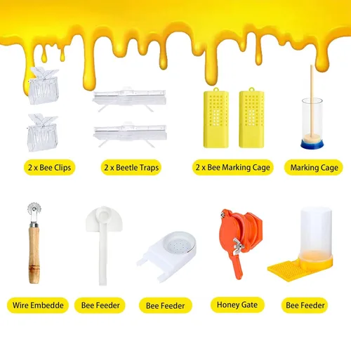 Vista 3 de Suministros de Apicultura, Kit Inicial de 30 Piezas para Apicultores con Traje de Apicultor, Suministros de Apicultura - Todos los Herramientas