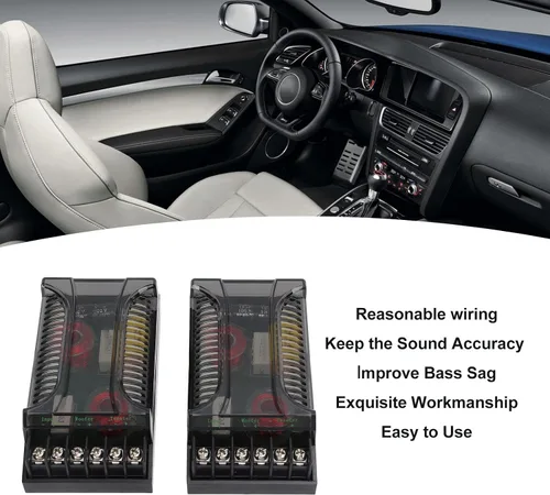 Vista 3 de KIMISS Crossover pasivo de audio para coche, 2 unids 2 vías de audio de coche crossover sobrecorriente universal disipación de calor altavoz divisor