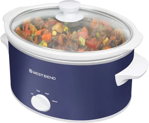 Vista 10 de Olla de cocción lenta West Bend de 4 cuartos manual estilo cerámica con olla de cerámica ovalada apta para lavavajillas y tapa de vidrio, dos Negro